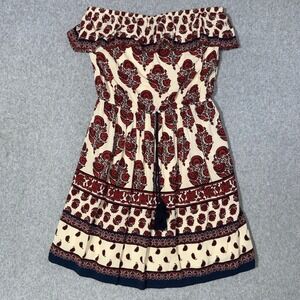 Mossimo Supply Co Womens Boho Floral Paisley Off Shoulder Mini Dress Red Navy S